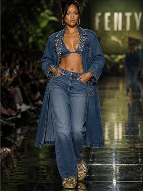 Boy Blue Vinrage Studded Denim Duster Jacket - Blue